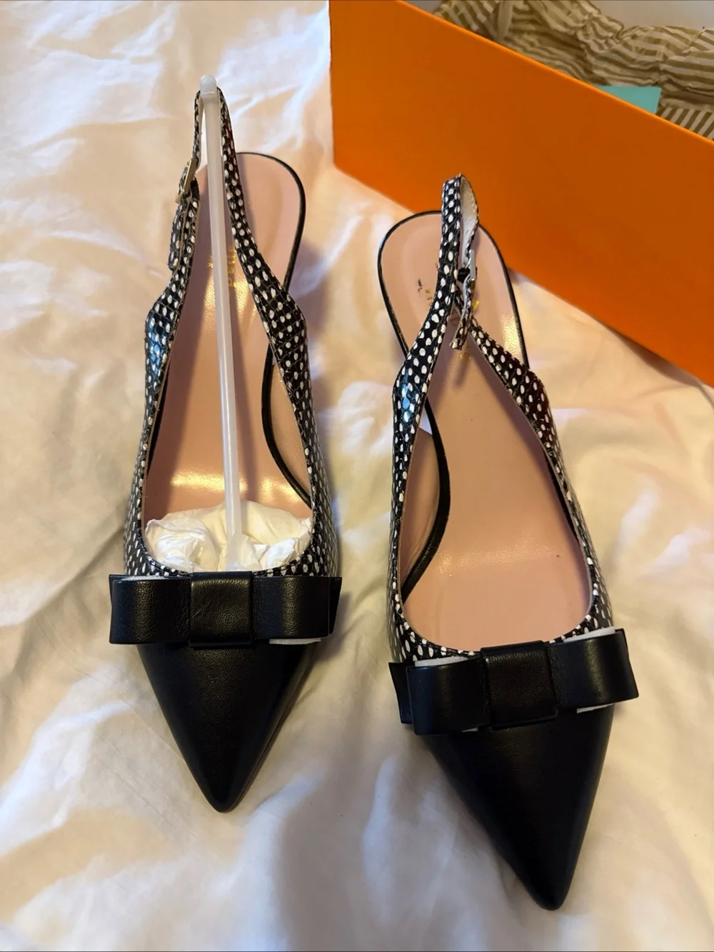 Kate Spade Jannah B/W Polka Dot Slingback Pointed Toe Pump w/ Bow by & red heals